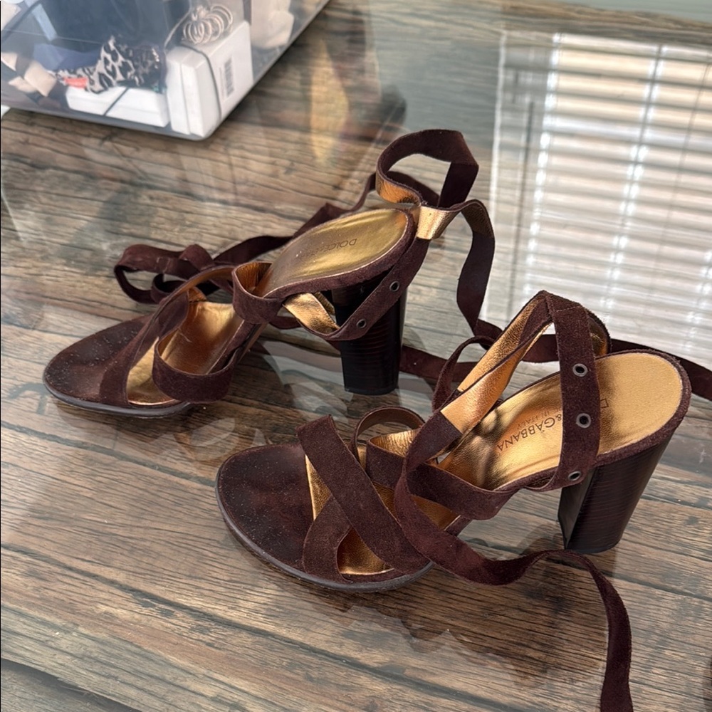 Dolce & Gabbana Brown Suede Heeled Shoes with lace up suede straps Elegant - Picture 2 of 6